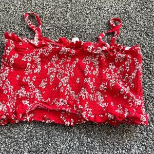 Girls Roxy Red Cropped Tank Top, with white flowers